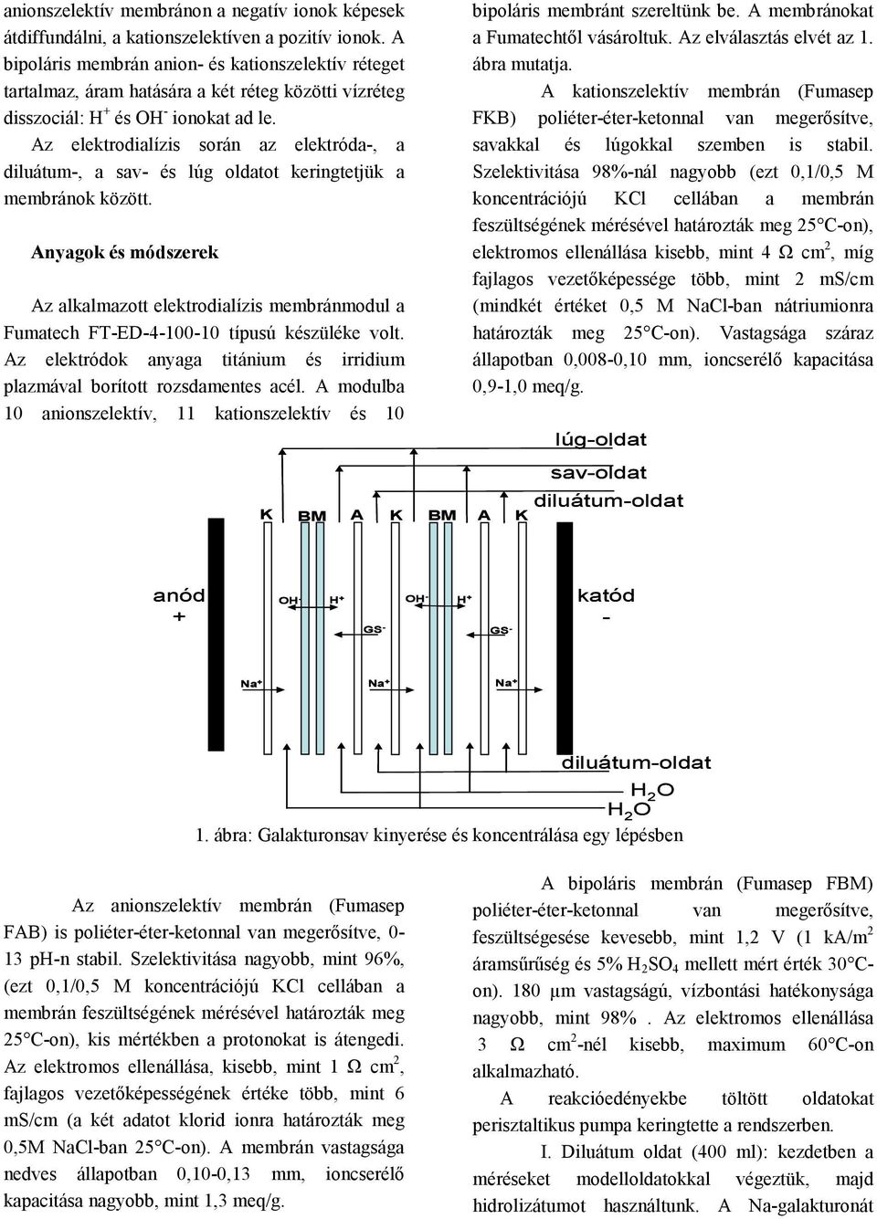 Az elektrodialízis során az elektróda-, a diluátum-, a sav- és lúg oldatot keringtetjük a membránok között.