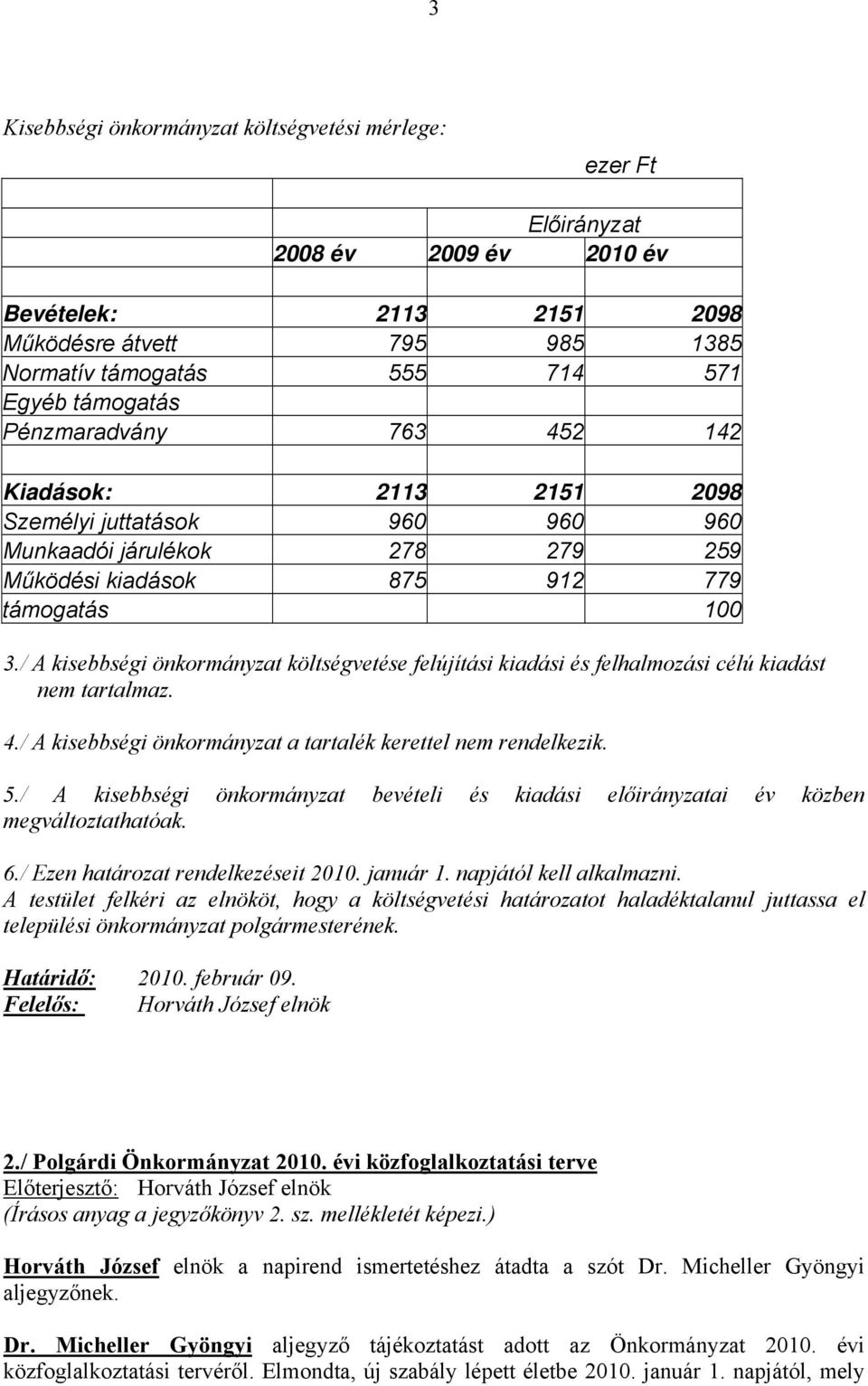 / A kisebbségi önkormányzat költségvetése felújítási kiadási és felhalmozási célú kiadást nem tartalmaz. 4./ A kisebbségi önkormányzat a tartalék kerettel nem rendelkezik. 5.