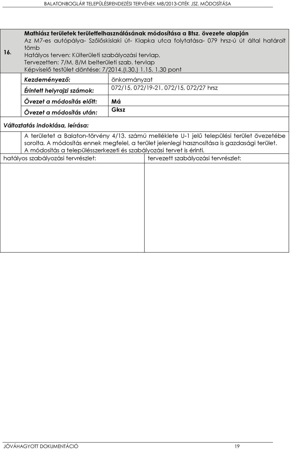 szab. tervlap Képviselő testület döntése: 7/2014.(I.30.) 1.