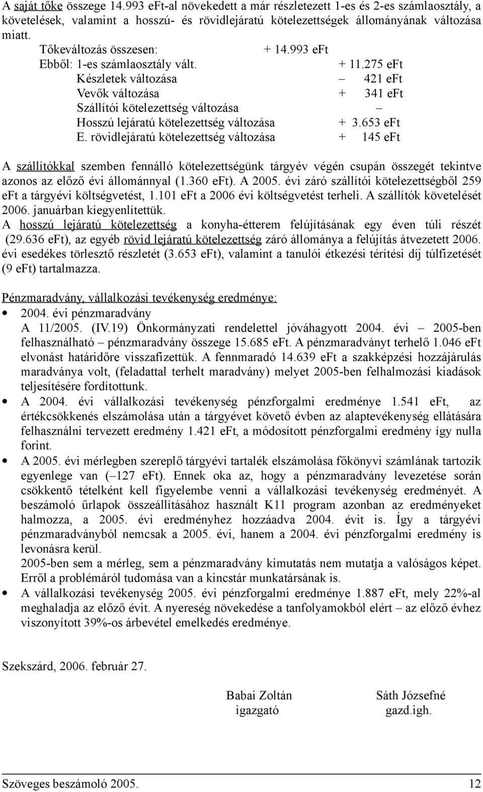 275 eft Készletek változása 421 eft Vevők változása + 341 eft Szállítói kötelezettség változása Hosszú lejáratú kötelezettség változása + 3.653 eft E.