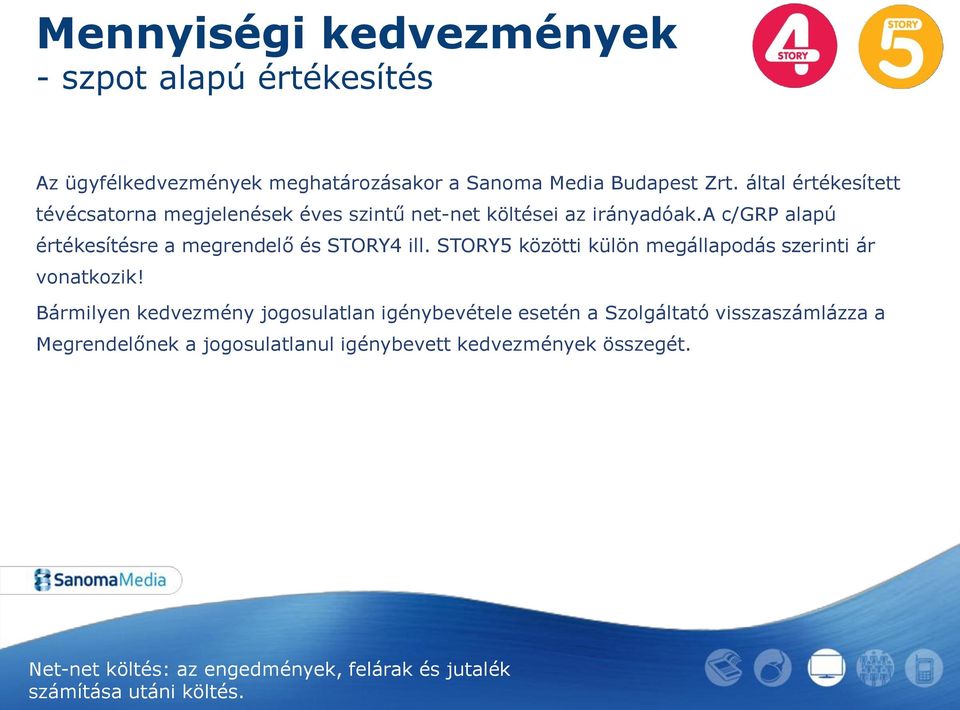 a c/grp alapú értékesítésre a megrendelő és STORY4 ill. STORY5 közötti külön megállapodás szerinti ár vonatkozik!