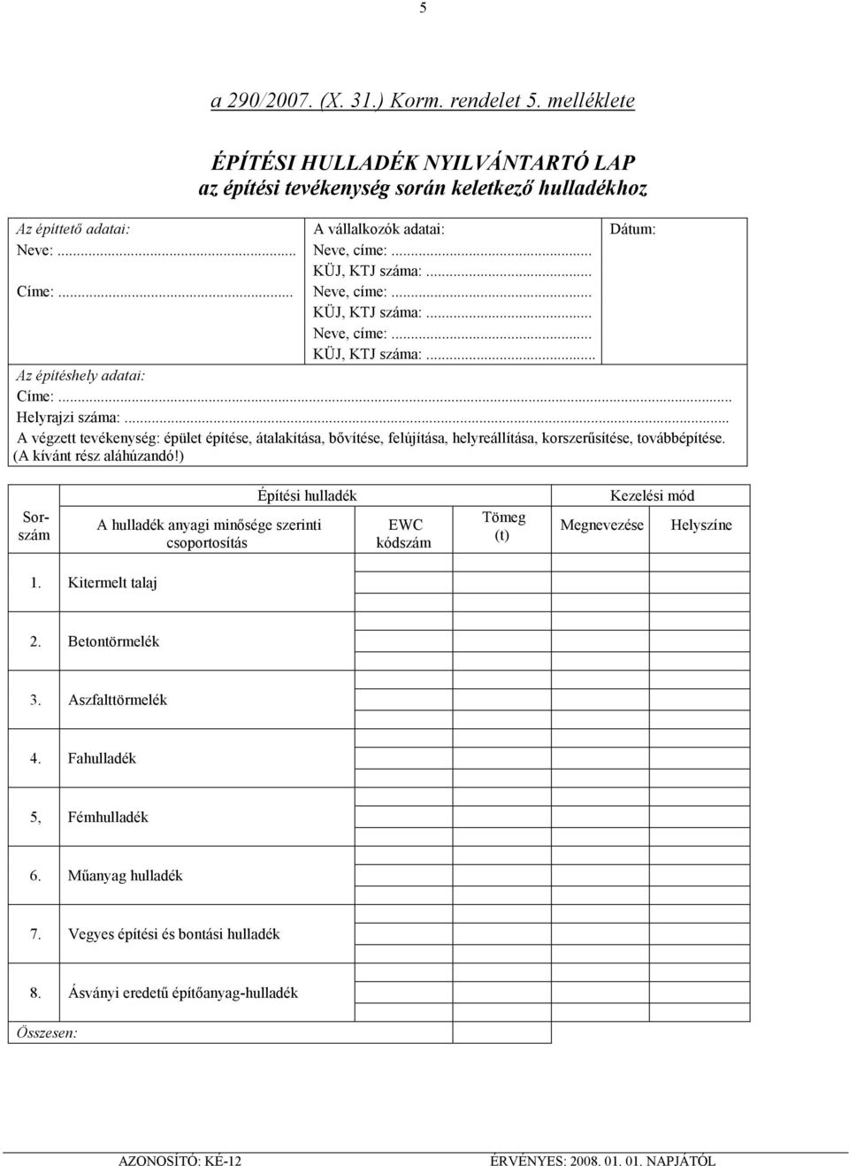.. A végzett tevékenység: épület építése, átalakítása, bıvítése, felújítása, helyreállítása, korszerősítése, továbbépítése. (A kívánt rész aláhúzandó!