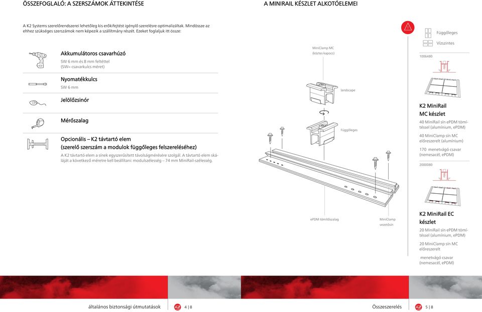 Ezeket foglaljuk itt össze: Függőleges Akkumulátoros csavarhúzó SW 6 mm és 8 mm feltéttel (SW= csavarkulcs méret) MiniClamp MC (köztes kapocs) 1006480 Vízszintes Nyomatékkulcs SW 6 mm Jelölőzsinór