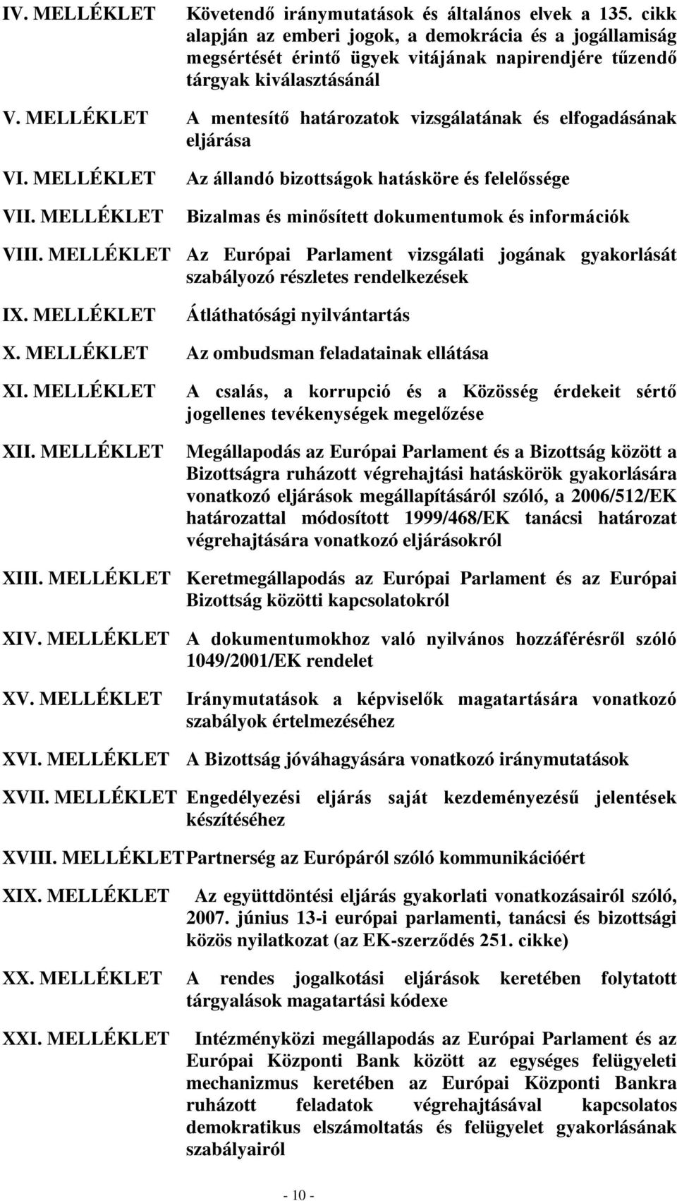 MELLÉKLET A mentesítő határozatok vizsgálatának és elfogadásának eljárása VI. MELLÉKLET VII. MELLÉKLET VIII. MELLÉKLET IX.