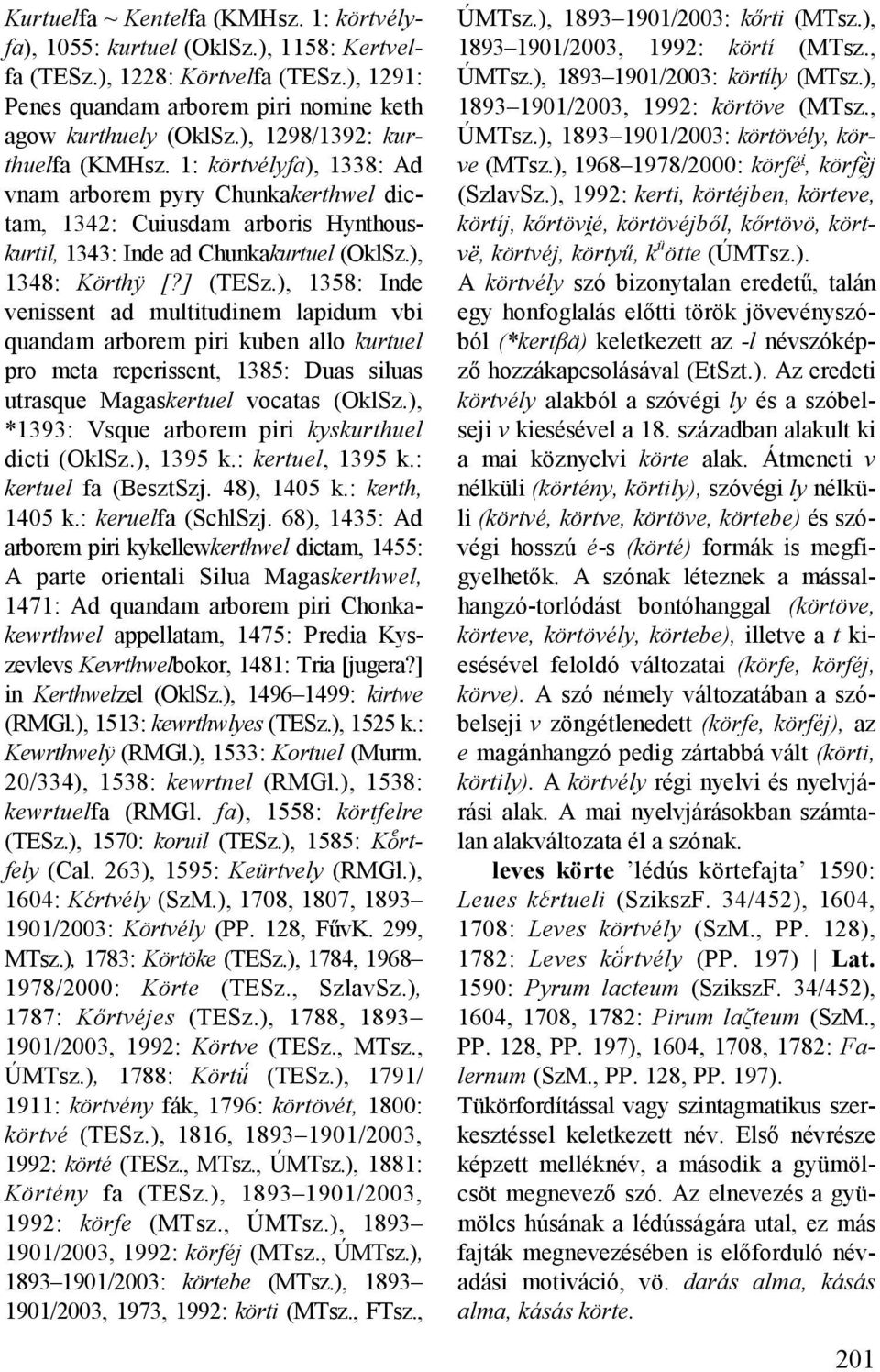 ), 1358: Inde venissent ad multitudinem lapidum vbi quandam arborem piri kuben allo kurtuel pro meta reperissent, 1385: Duas siluas utrasque Magaskertuel vocatas (OklSz.