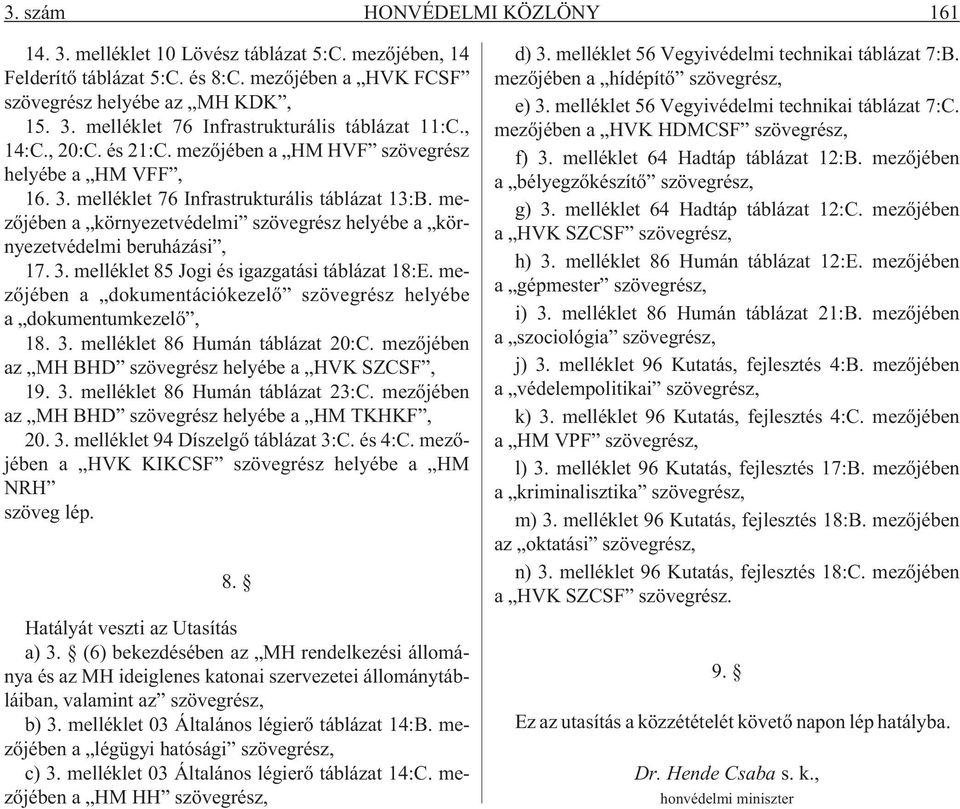 mezõjében a környezetvédelmi szövegrész helyébe a környezetvédelmi beruházási, 17. 3. melléklet 85 Jogi és igazgatási táblázat 18:E.