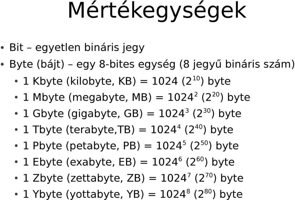 (2 30 ) byte 1 Tbyte (terabyte,tb) = 10244 (2 40 ) byte 1 Pbyte (petabyte, PB) = 10245 (2 50 ) byte 1 Ebyte