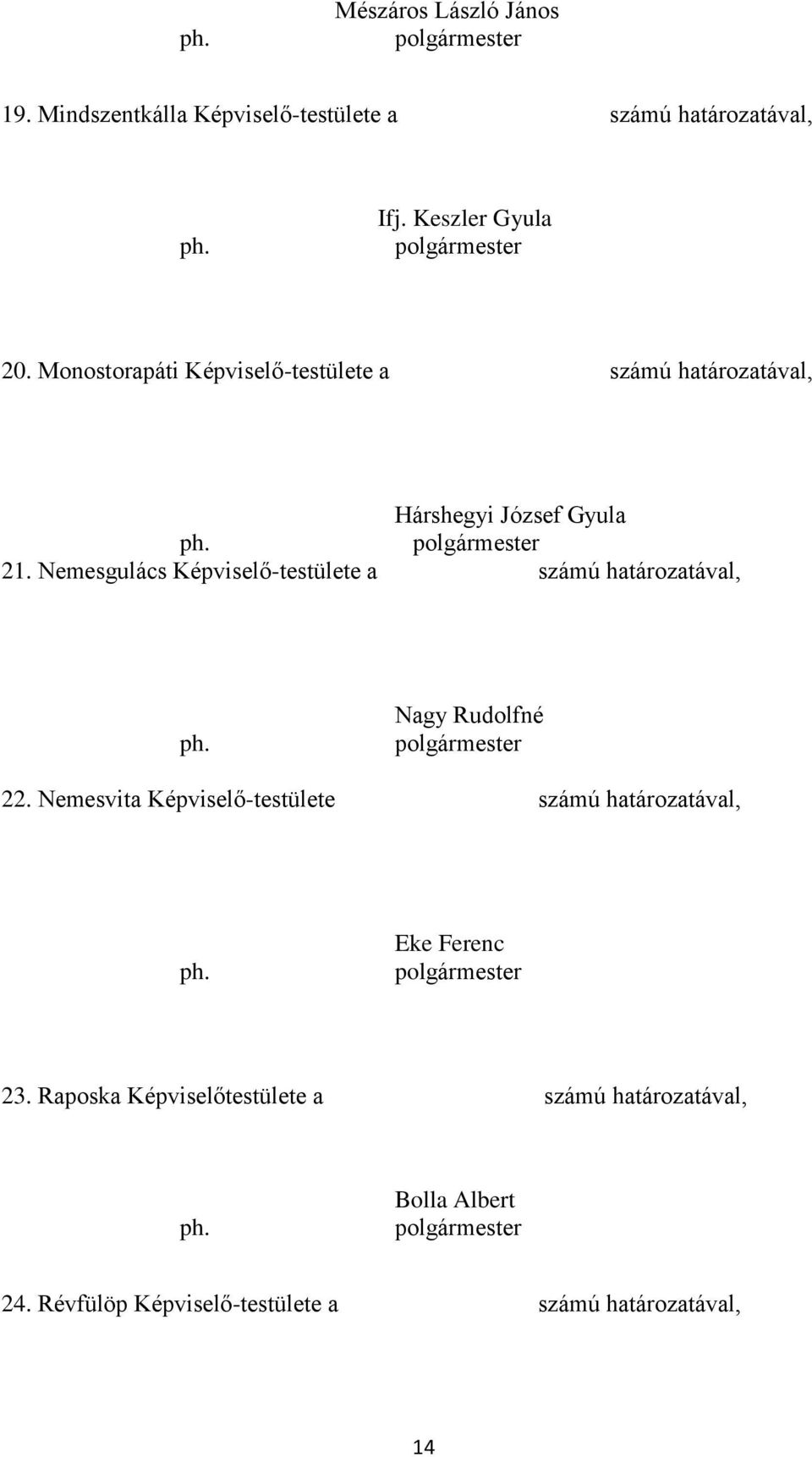 Nemesgulács Képviselő-testülete a számú határozatával, Nagy Rudolfné 22.