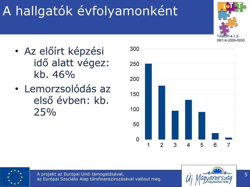 46% Lemorzsolódás az első évben: kb.