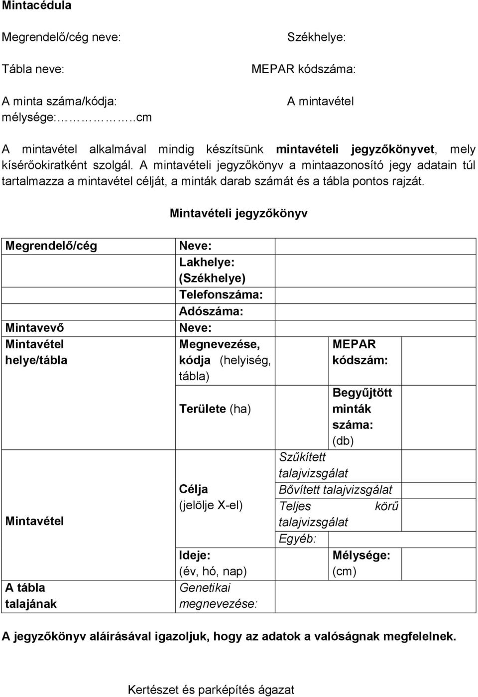 A mintavételi jegyzőkönyv a mintaazonosító jegy adatain túl tartalmazza a mintavétel célját, a minták darab számát és a tábla pontos rajzát.