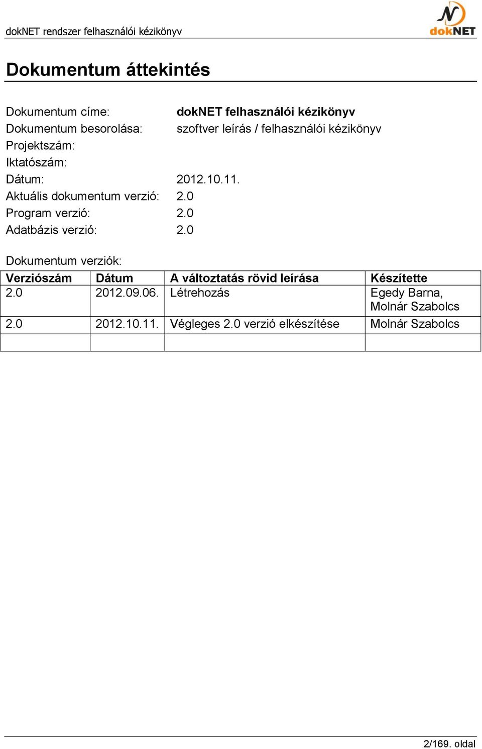 0 Program verzió: 2.0 Adatbázis verzió: 2.
