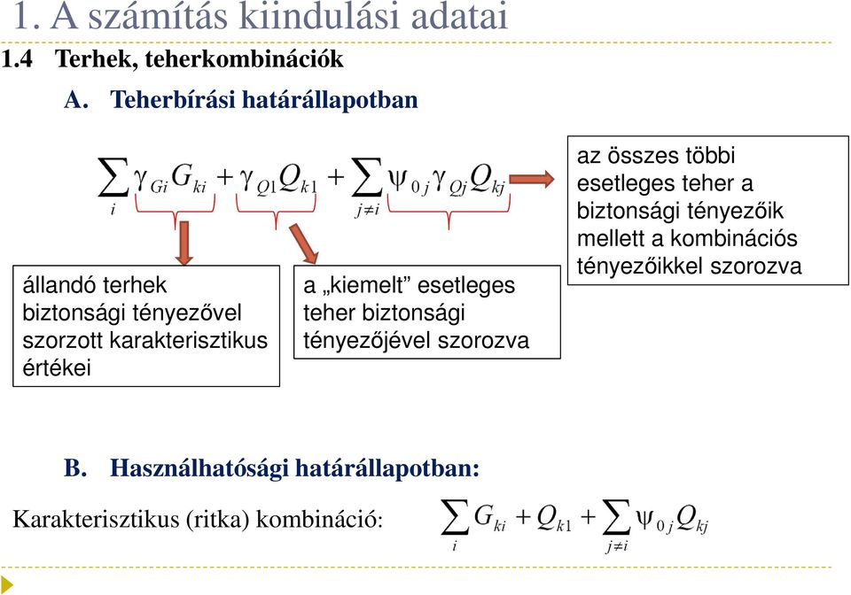 a kiemelt esetleges teher biztonsági tényezőjével szorozva az összes többi esetleges teher a