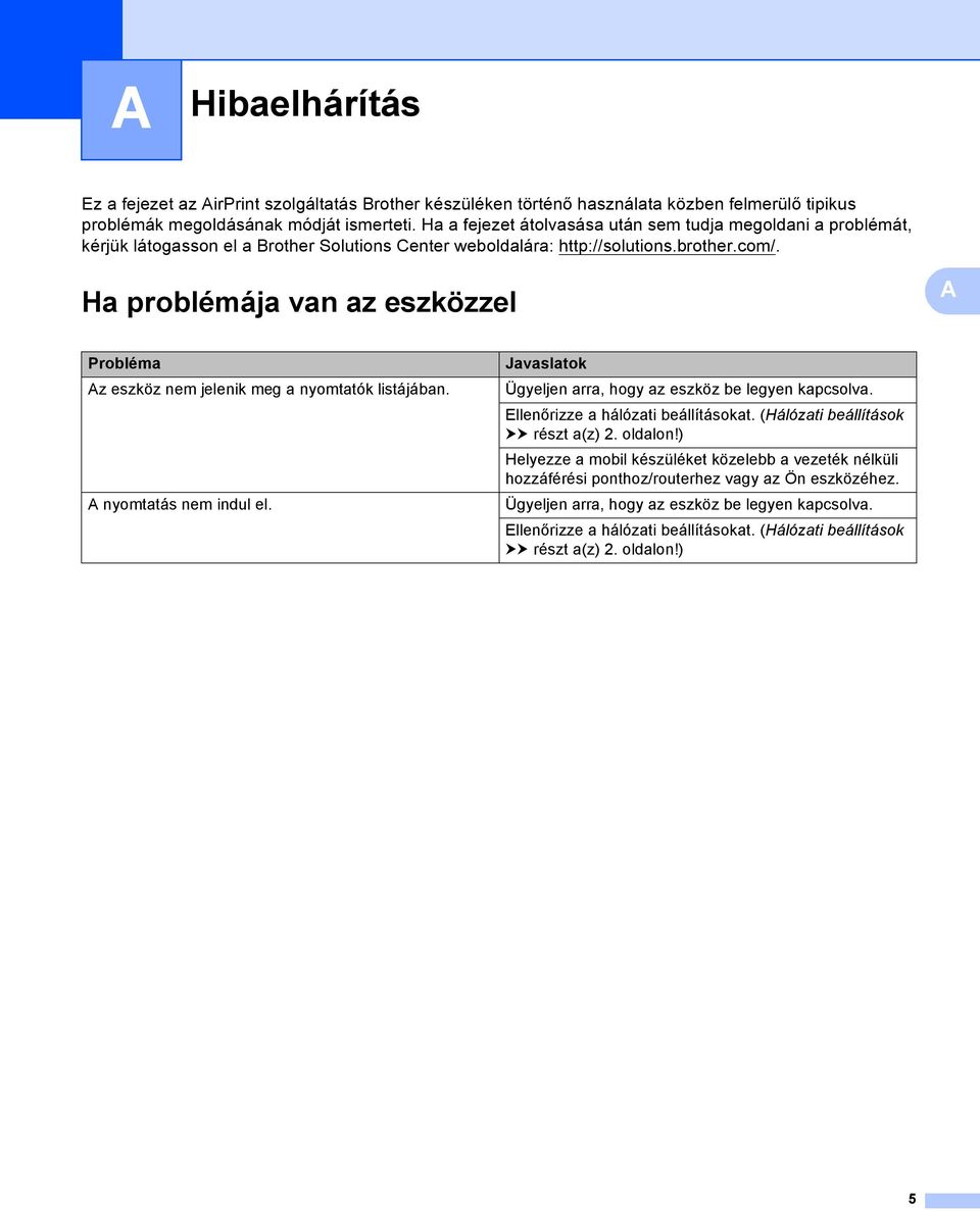 Ha problémája van az eszközzel Probléma z eszköz nem jelenik meg a nyomtatók listájában. nyomtatás nem indul el. Javaslatok Ügyeljen arra, hogy az eszköz be legyen kapcsolva.