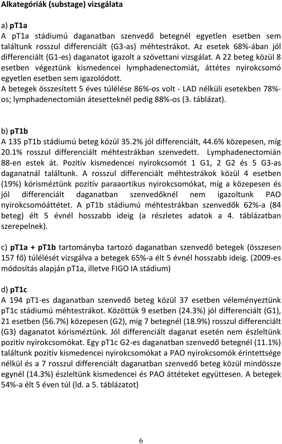 A 22 beteg közül 8 esetben végeztünk kismedencei lymphadenectomiát, áttétes nyirokcsomó egyetlen esetben sem igazolódott.