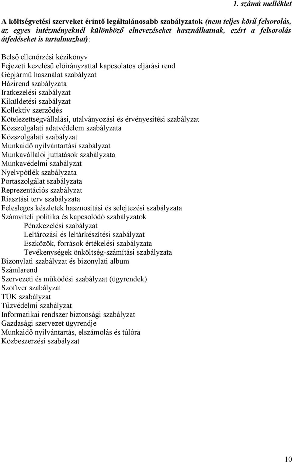 Kiküldetési szabályzat Kollektív szerződés Kötelezettségvállalási, utalványozási és érvényesítési szabályzat Közszolgálati adatvédelem szabályzata Közszolgálati szabályzat Munkaidő nyilvántartási