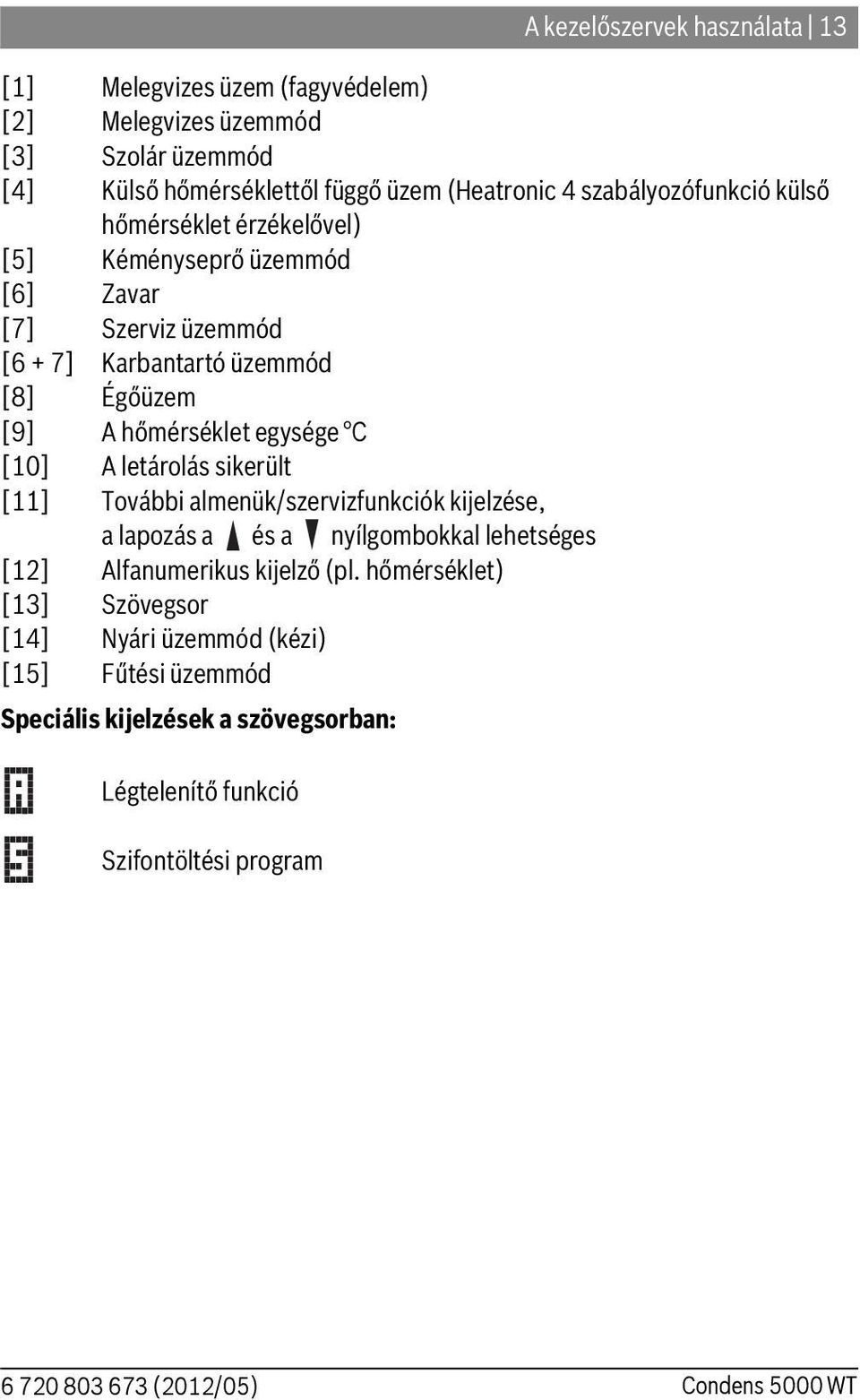 egysége C [10] A letárolás sikerült [11] További almenük/szervizfunkciók kijelzése, a lapozás a és a nyílgombokkal lehetséges [12] Alfanumerikus kijelző (pl.