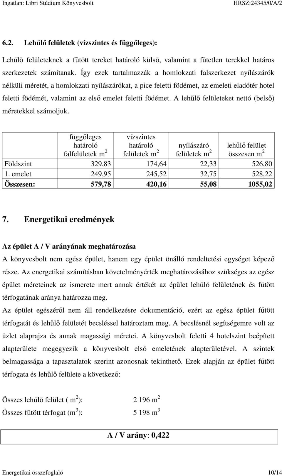 feletti födémet. A lehűlő felületeket nettó (belső) méretekkel számoljuk.