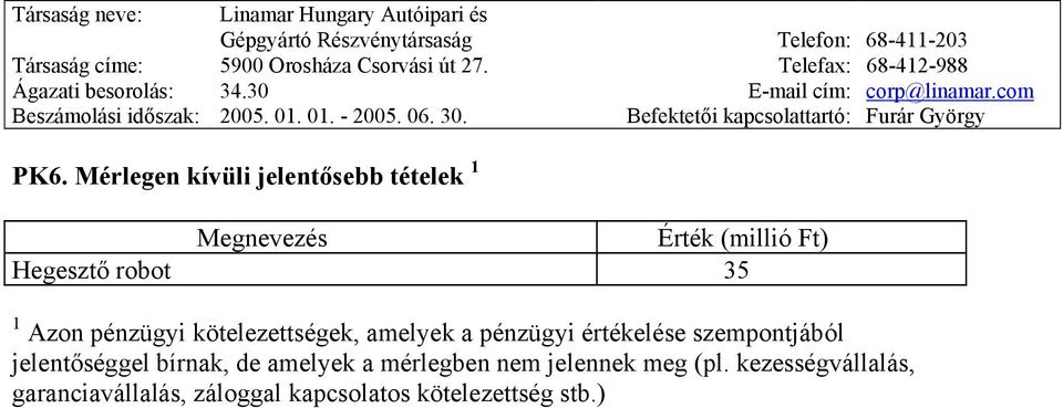 értékelése szempontjából jelentőséggel bírnak, de amelyek a mérlegben nem