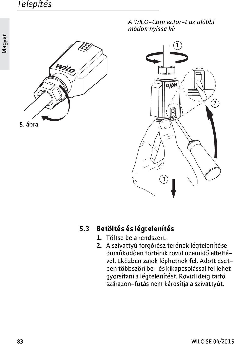 A szivattyú forgórész terének légtelenítése önműködően történik rövid üzemidő elteltével.