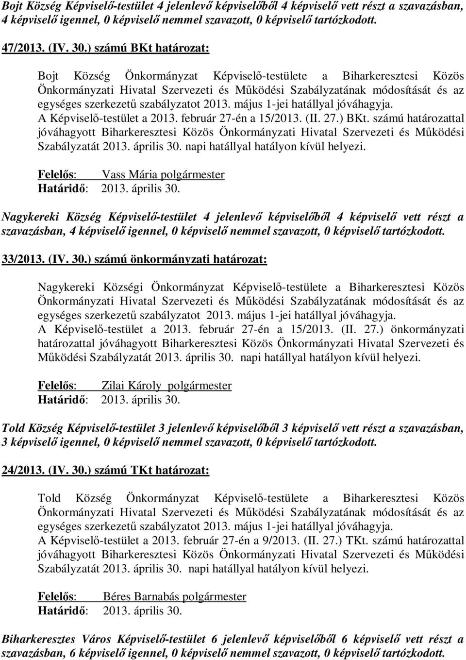 szabályzatot 2013. május 1-jei hatállyal jóváhagyja. A Képviselő-testület a 2013. február 27-én a 15/2013. (II. 27.) BKt.