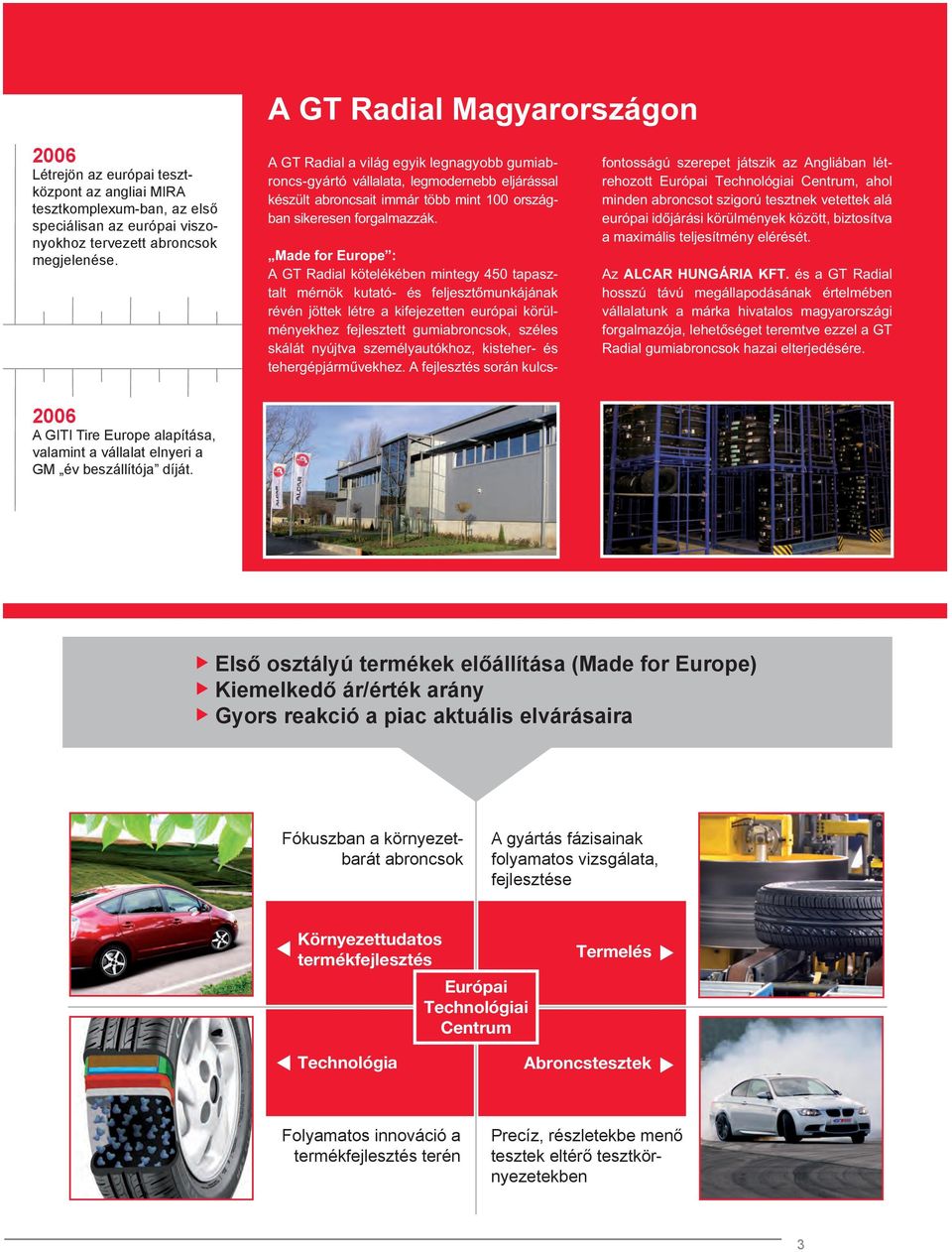 Made for Europe : A GT Radial kötelékében mintegy 450 tapasztalt mérnök kutató- és feljesztômunkájának révén jöttek létre a kifejezetten európai körülményekhez fejlesztett gumiabroncsok, széles