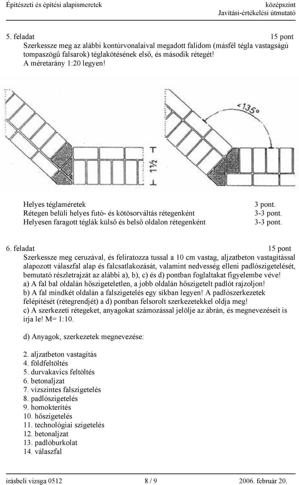 feladat 15 pont Szerkessze meg ceruzával, és feliratozza tussal a 10 cm vastag, aljzatbeton vastagítással alapozott válaszfal alap és falcsatlakozását, valamint nedvesség elleni padlószigetelését,