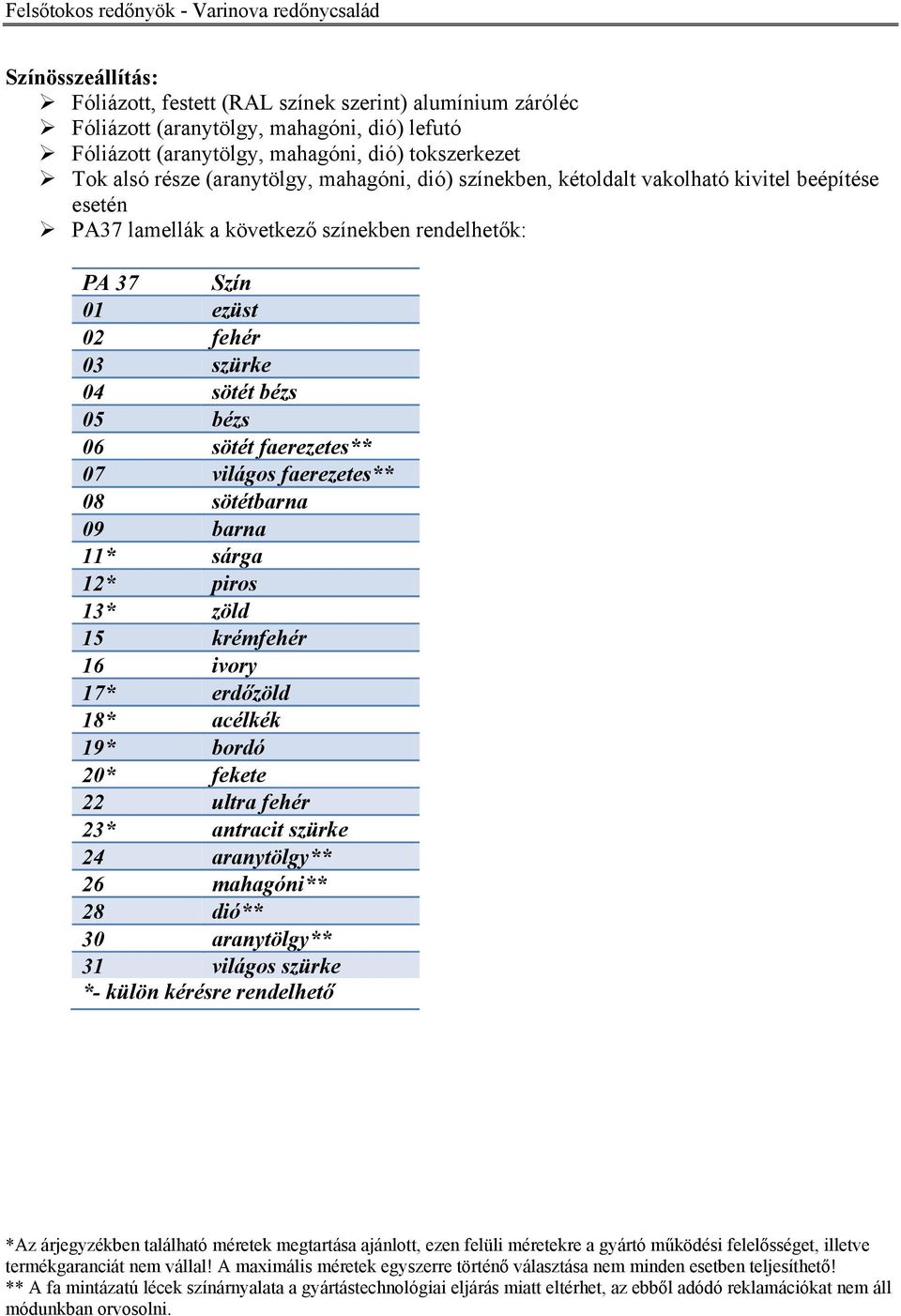 faerezetes** 07 világos faerezetes** 08 sötétbarna 09 barna 11* sárga 12* piros 13* zöld 15 krémfehér 16 ivory 17* erdőzöld 18* acélkék 19* bordó 20* fekete 22 ultra fehér 23* antracit szürke 24