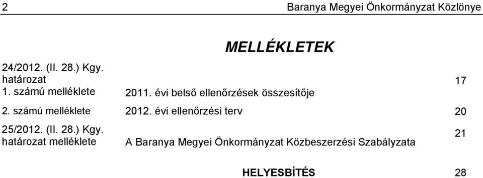 számú melléklete 2012. évi ellenőrzési terv 20 25/2012. (II. 28.) Kgy.