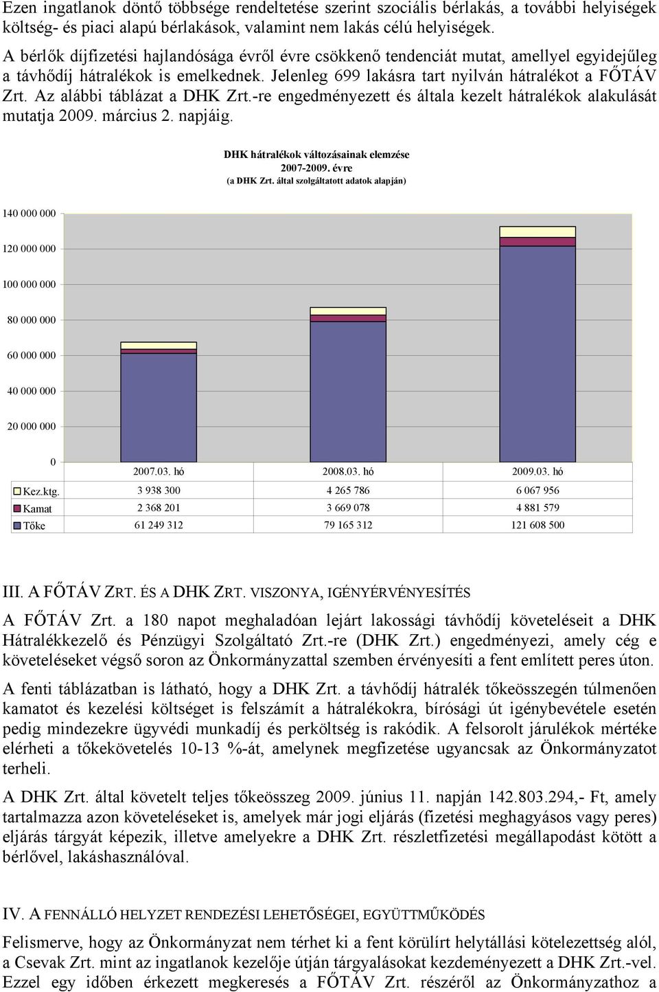 Az alábbi táblázat a DHK Zrt.-re engedményezett és általa kezelt hátralékok alakulását mutatja 2009. március 2. napjáig. DHK hátralékok változásainak elemzése 2007-2009. évre (a DHK Zrt.