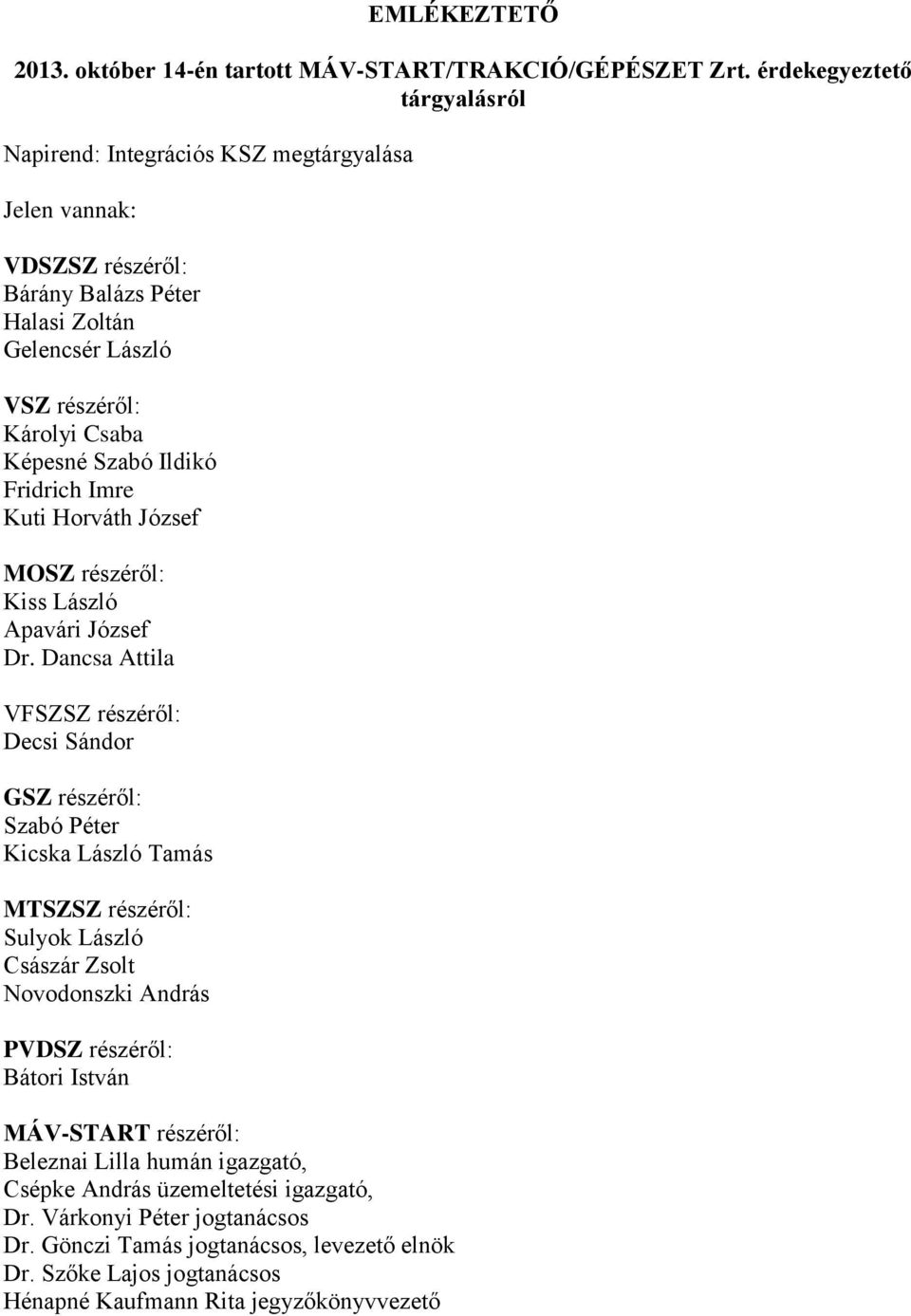 Ildikó Fridrich Imre Kuti Horváth József MOSZ részéről: Kiss László Apavári József Dr.