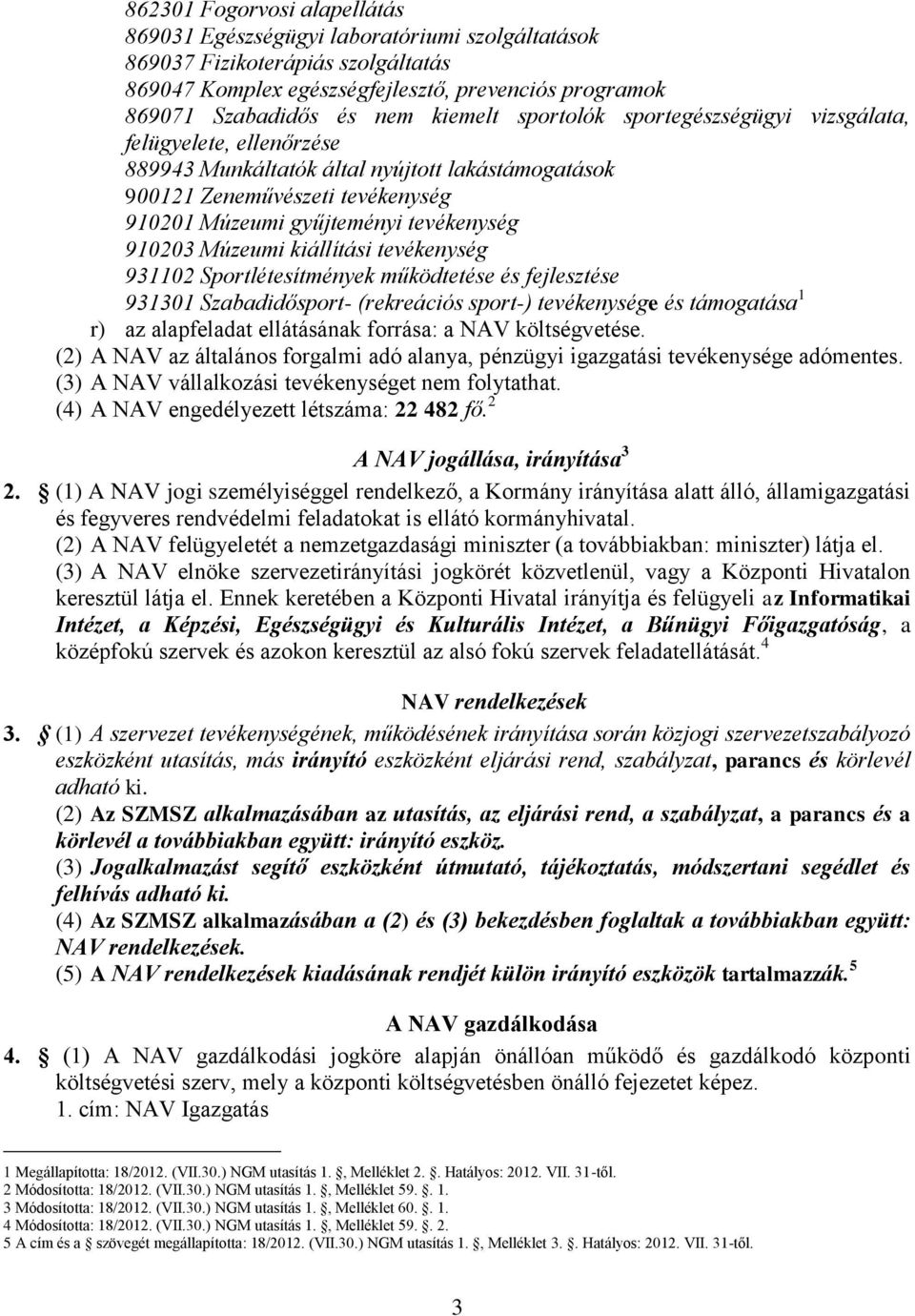 910203 Múzeumi kiállítási tevékenység 931102 Sportlétesítmények működtetése és fejlesztése 931301 Szabadidősport- (rekreációs sport-) tevékenysége és támogatása 1 r) az alapfeladat ellátásának