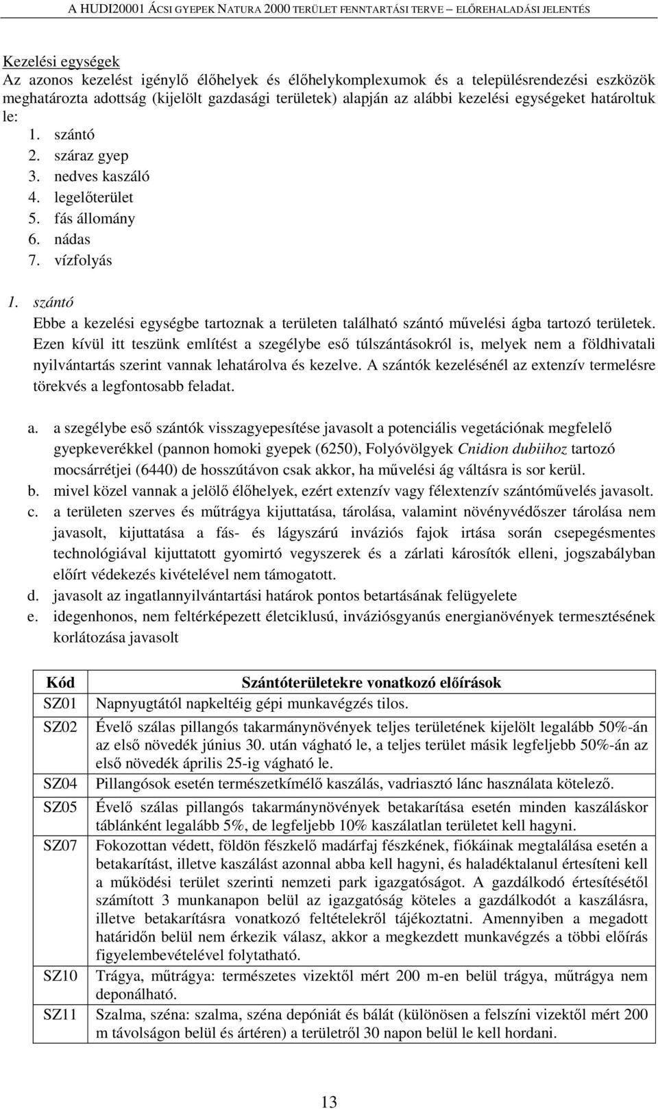 szántó Ebbe a kezelési egységbe tartoznak a területen található szántó művelési ágba tartozó területek.