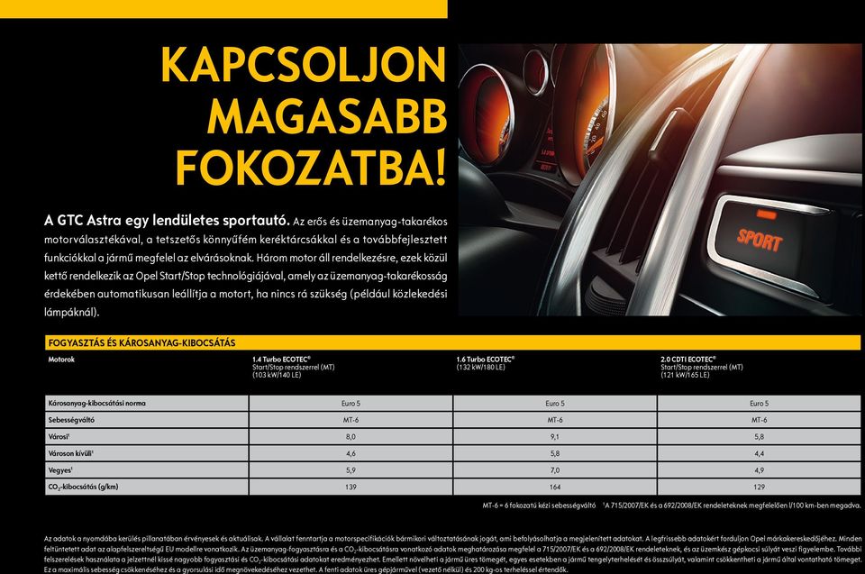 Három motor áll rendelkezésre, ezek közül kettő rendelkezik az Opel Start/Stop technológiájával, amely az üzemanyag-takarékosság érdekében automatikusan leállítja a motort, ha nincs rá szükség