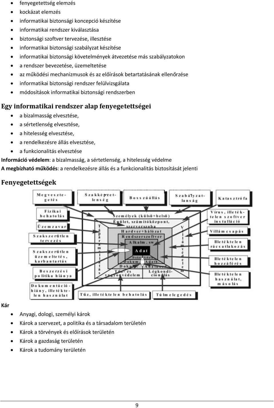biztonsági rendszer felülvizsgálata módosítások informatikai biztonsági rendszerben Egy informatikai rendszer alap fenyegetettségei a bizalmasság elvesztése, a sértetlenség elvesztése, a hitelesség