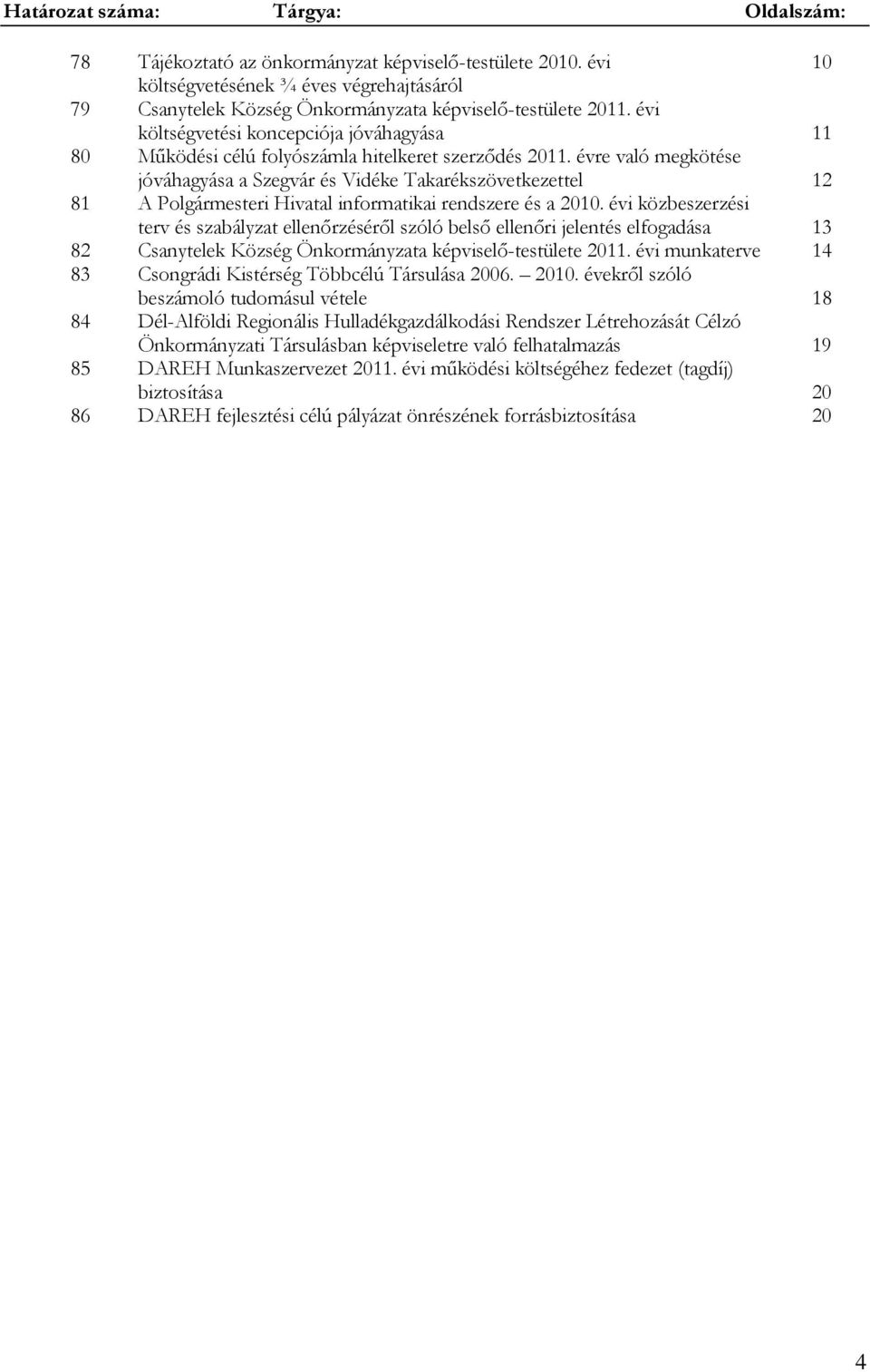 évre való megkötése jóváhagyása a Szegvár és Vidéke Takarékszövetkezettel 12 81 A Polgármesteri Hivatal informatikai rendszere és a 2010.