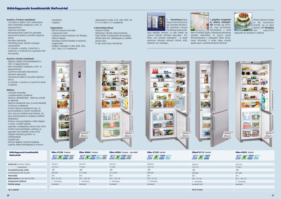 és a gyerekzár elleőrző kijelzése odellekél) Tojástartó leolvasztó autoatika Légkeveréses hűtés FrostSafe-redszer köröskörül zárt fiókokkal, átlátszó előlappal VarioSpace kivehető fiókokkal és