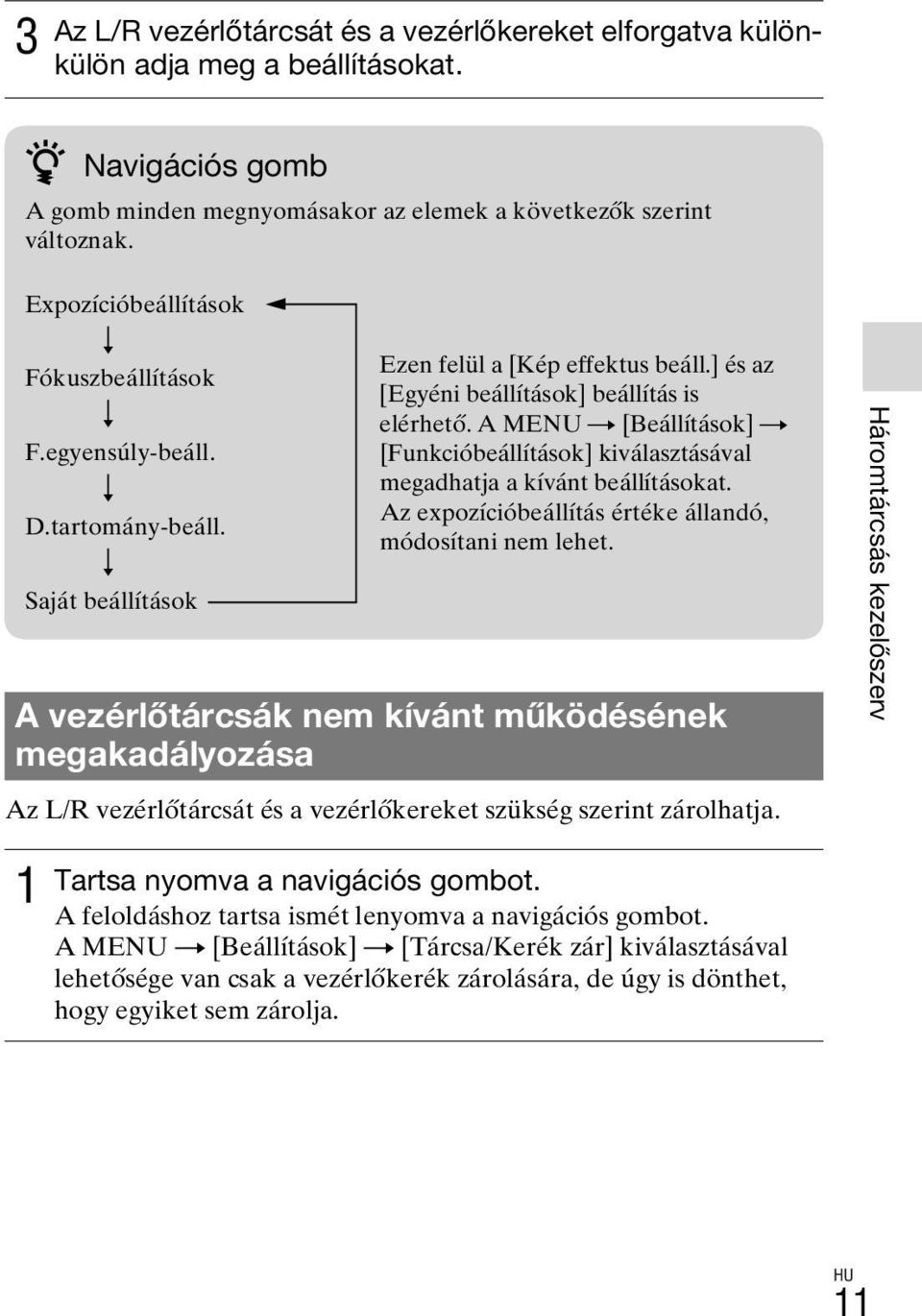 A MENU t [Beállítások] t [Funkcióbeállítások] kiválasztásával megadhatja a kívánt beállításokat. Az expozícióbeállítás értéke állandó, módosítani nem lehet.