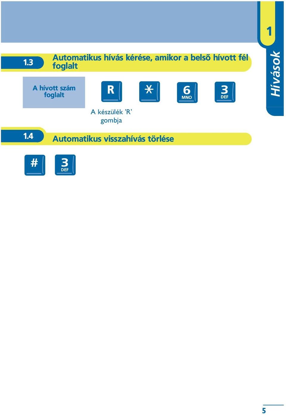 szám foglalt Hívások A készülék 'R'