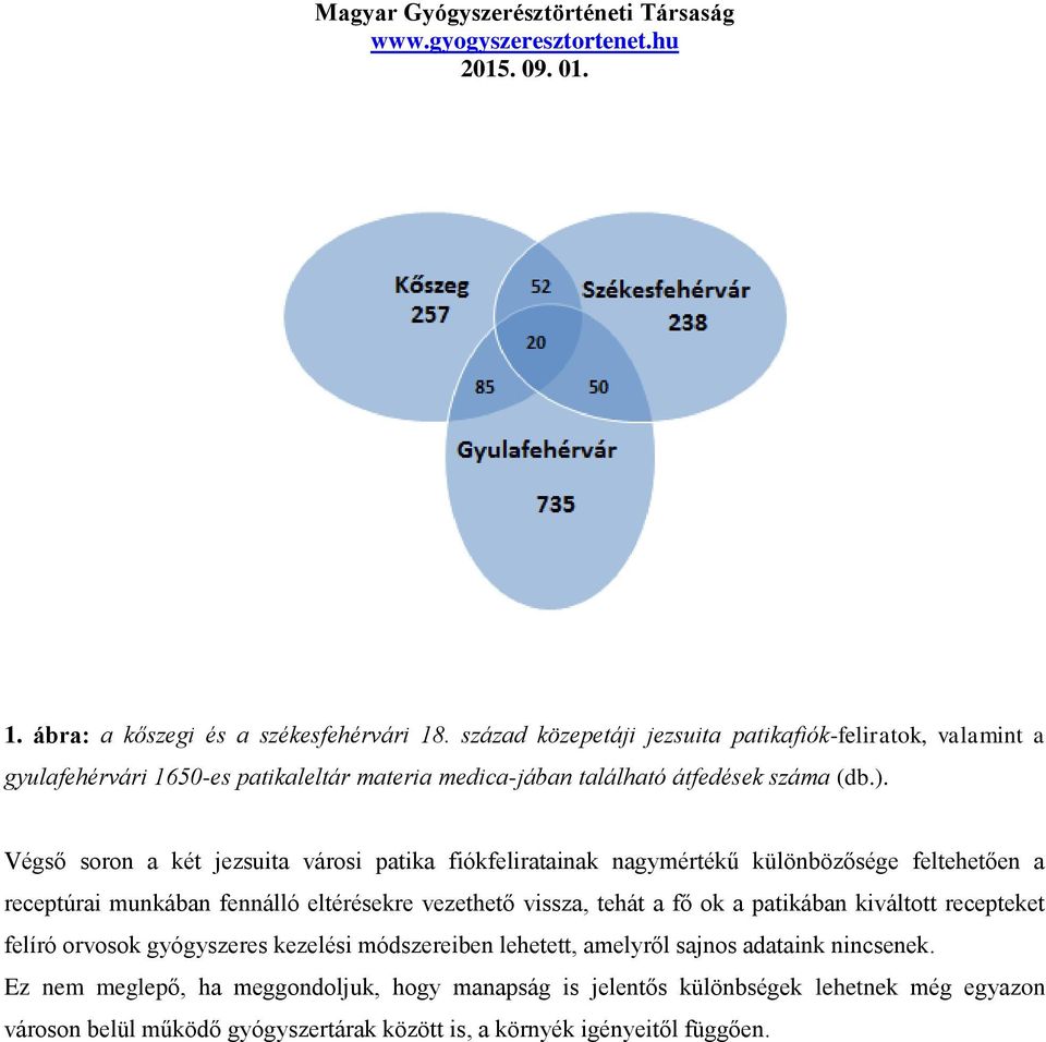 Végső soron a két jezsuita városi patika fiókfeliratainak nagymértékű különbözősége feltehetően a receptúrai munkában fennálló eltérésekre vezethető vissza, tehát a