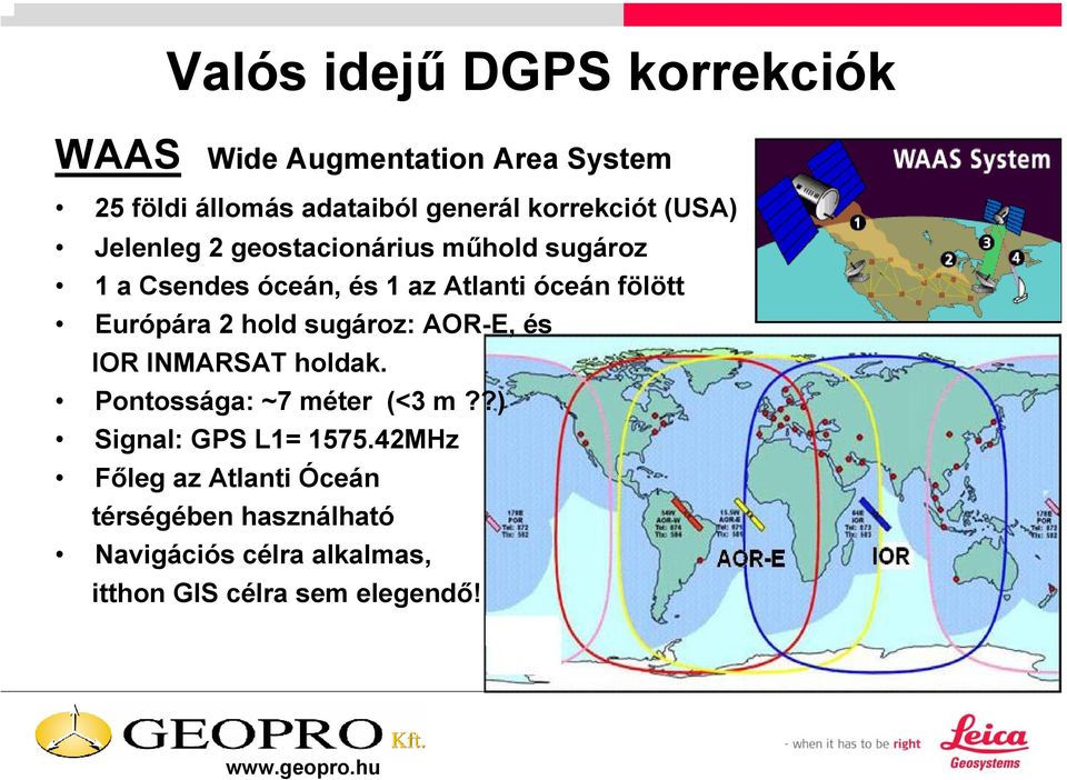 fölött Európára 2 hold sugároz: AOR-E, és IOR INMARSAT holdak. Pontossága: ~7 méter (<3 m?