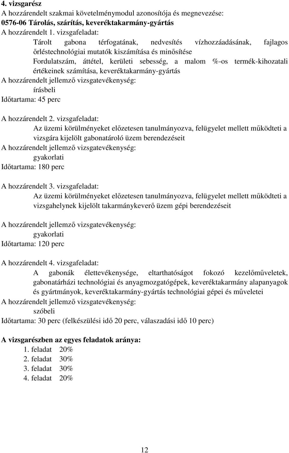 termék-kihozatali értékeinek számítása, keveréktakarmány-gyártás írásbeli Időtartama: 45 perc A hozzárendelt 2.