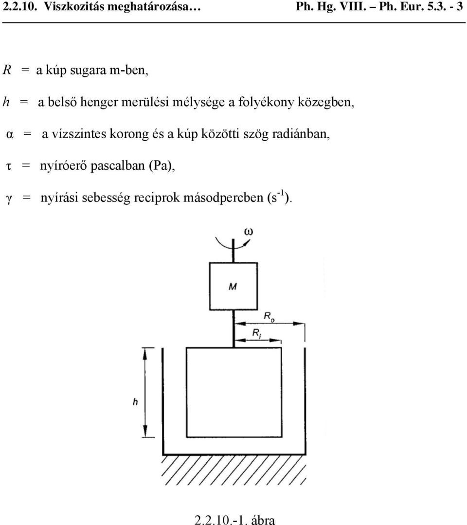 flyékny közegben, α = a vízszntes krng és a kúp között szög radánban,