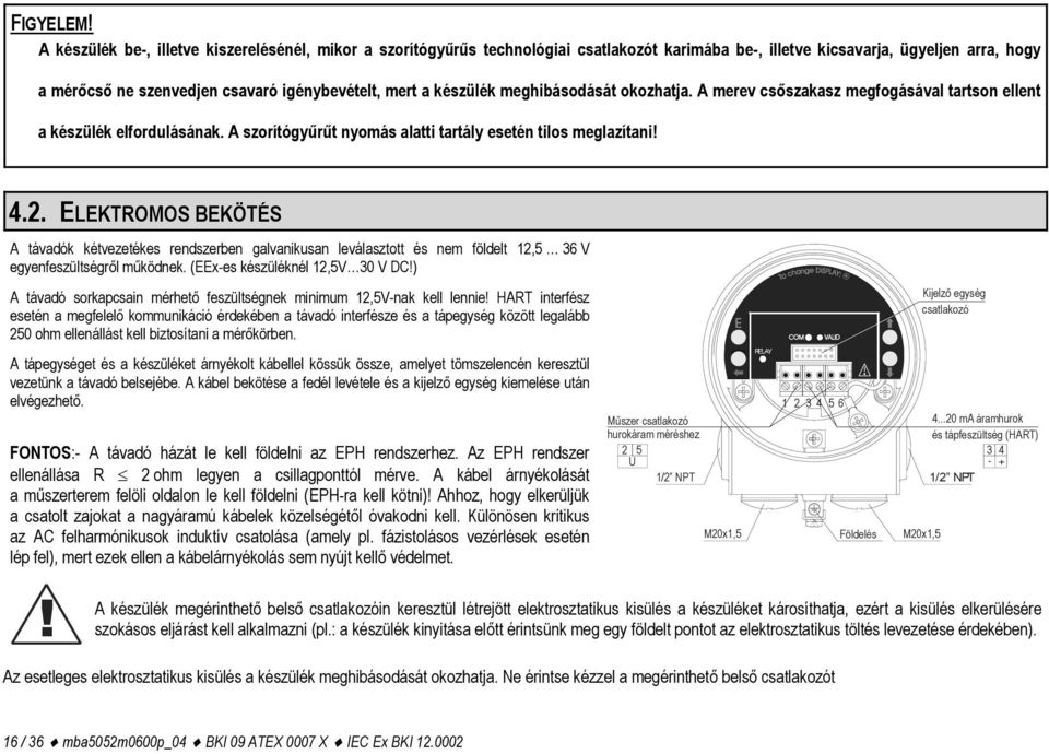 készülék meghibásodását okozhatja. A merev csőszakasz megfogásával tartson ellent a készülék elfordulásának. A szorítógyűrűt nyomás alatti tartály esetén tilos meglazítani! 4.2.