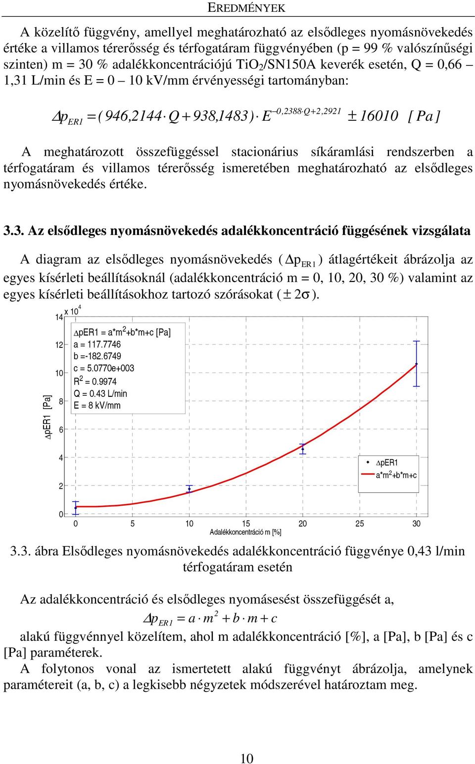 összefüggéssel stacionárius síkáramlási rendszerben a térfogatáram és villamos térerősség ismeretében meghatározható az elsődleges nyomásnövekedés értéke. 3.
