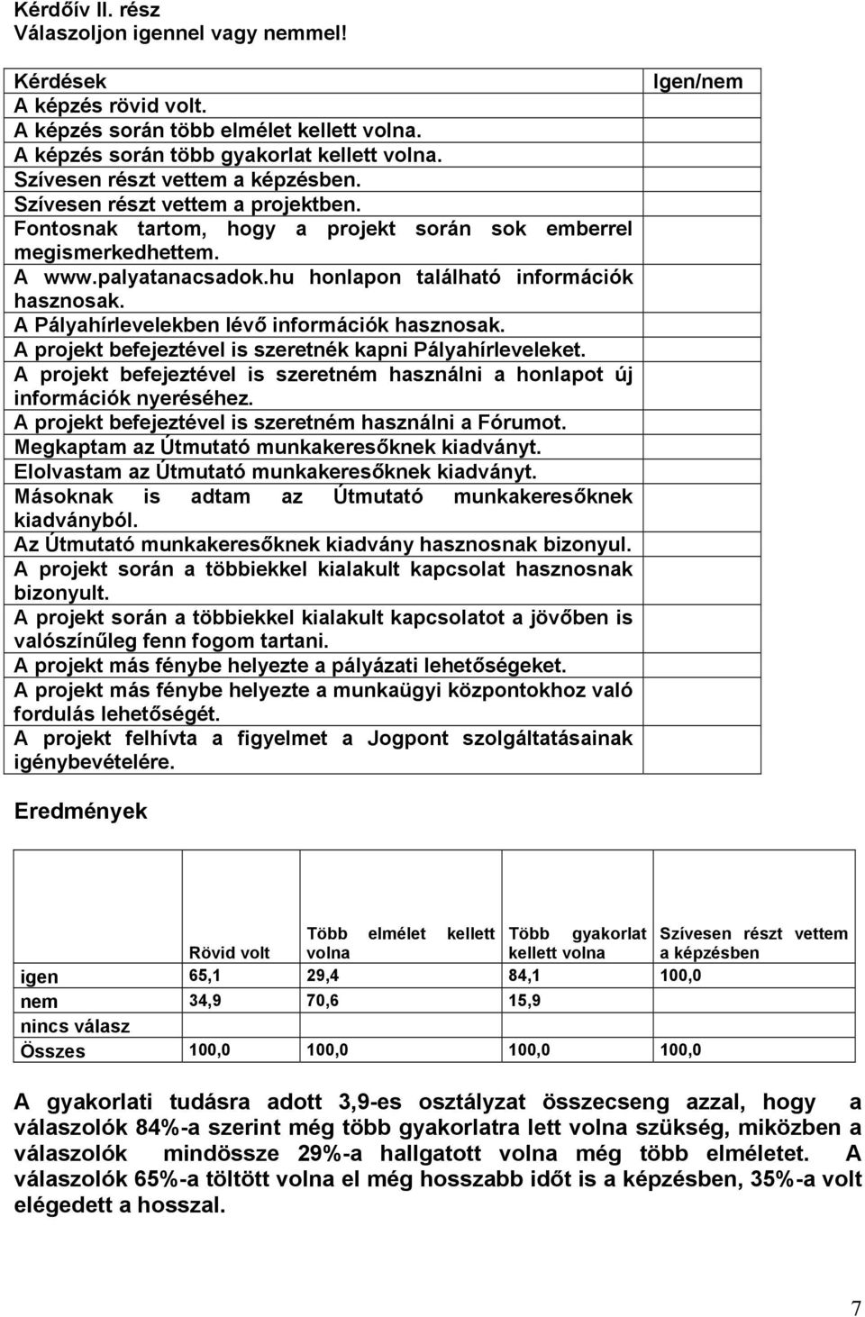 hu honlapon található információk hasznosak. A Pályahírlevelekben lévő információk hasznosak. A projekt befejeztével is szeretnék kapni Pályahírleveleket.