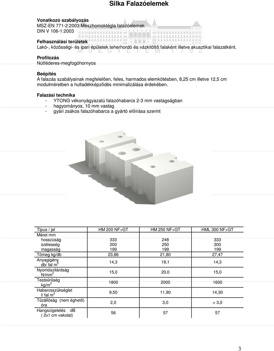 Profilozás Nútféderes-megfogóhornyos Beépítés A falazás szabályainak megfelelően, feles, harmados elemkötésben, 8,25 cm illetve 12,5 cm modulméretben a hulladékképződés minimalizálása érdekében.