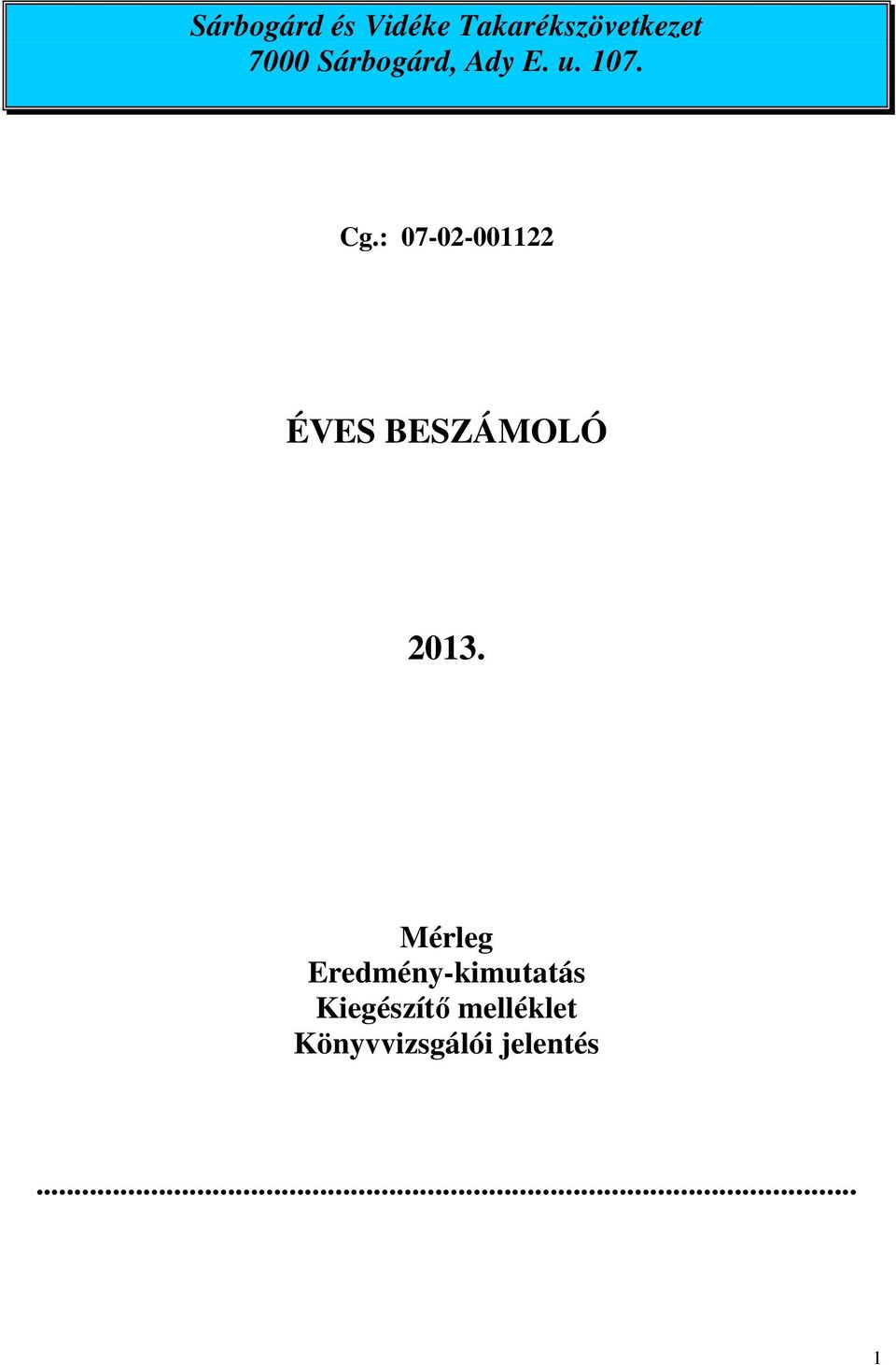 : 07-02-001122 ÉVES BESZÁMOLÓ 2013.