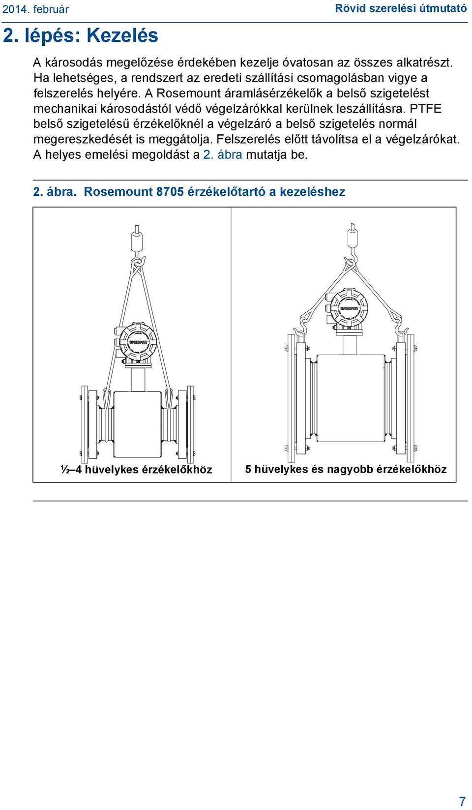 A Rosemount áramlásérzékelők a belső szigetelést mechanikai károsodástól védő végelzárókkal kerülnek leszállításra.