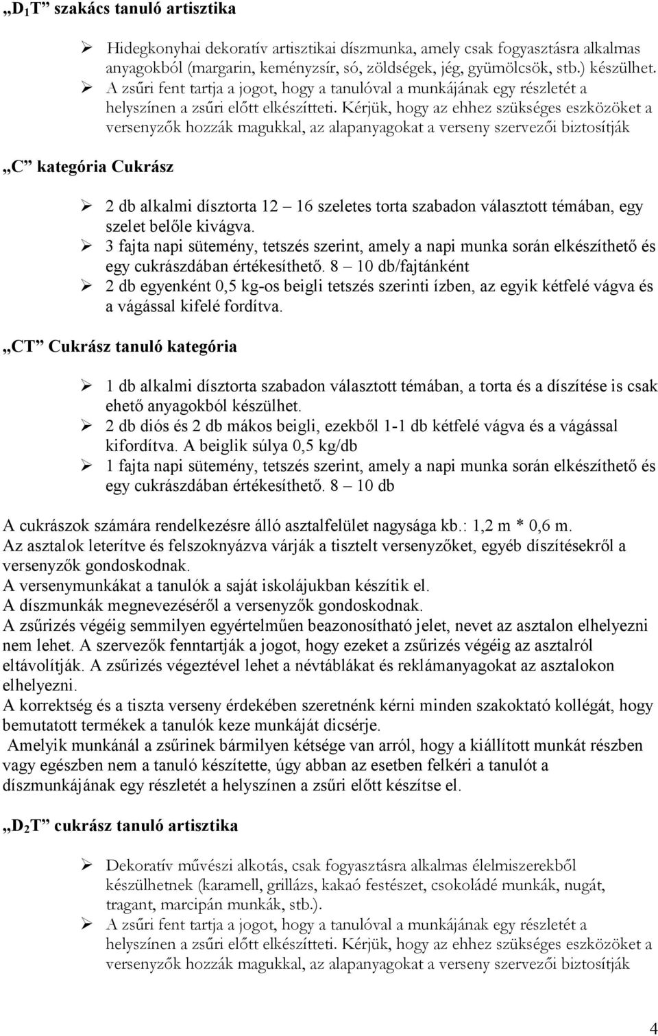 Kérjük, hogy az ehhez szükséges eszközöket a versenyzők hozzák magukkal, az alapanyagokat a verseny szervezői biztosítják C kategória Cukrász 2 db alkalmi dísztorta 12 16 szeletes torta szabadon