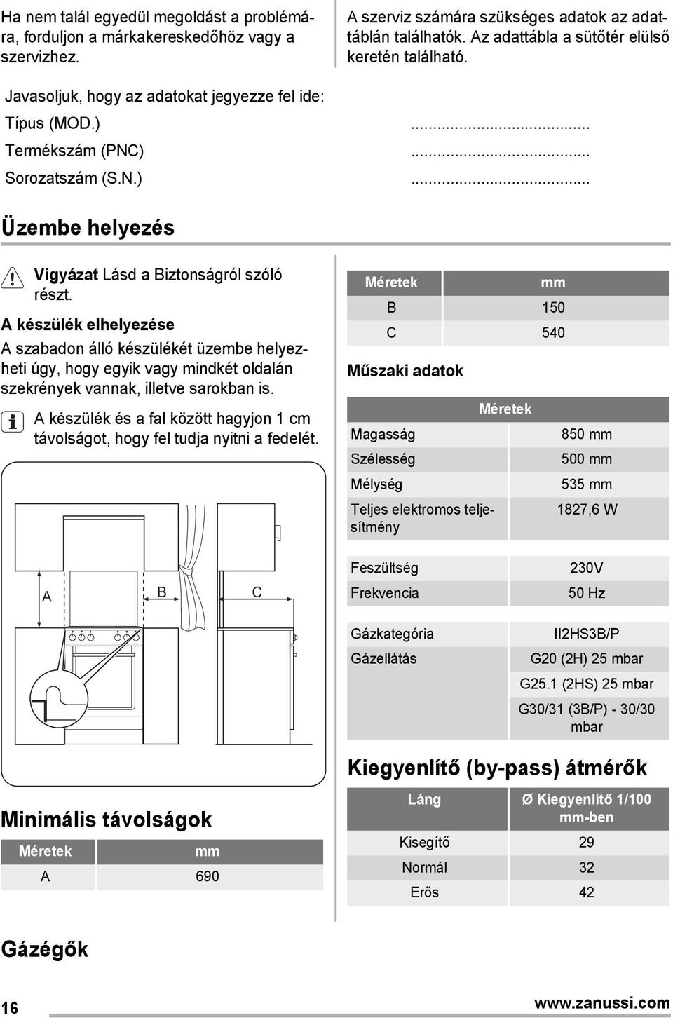 A készülék elhelyezése A szabadon álló készülékét üzembe helyezheti úgy, hogy egyik vagy mindkét oldalán szekrények vannak, illetve sarokban is.